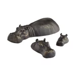 This exquisite collection of hippos is an adorably surprising tableau on a floating shelf or sofa table. An old world inspired finish adds to a safari expedition styled decor. Dimensions: L 8.00 X W 3.25 X H 1.50 Weight: 3.5 lbs. Finish: Old World Materials: Iron
