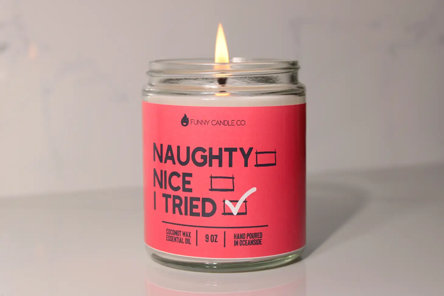 Naughty, Nice, I Tried funny Christmas Candle -9 oz • Leather