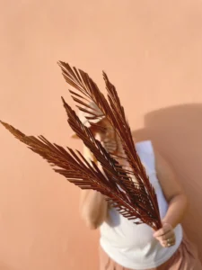 3 Pcs Natural Sago Palm Leaves Branches, Dried Painted Sago