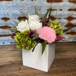 Pink Cheer-persevered roses and preserved hydrangea