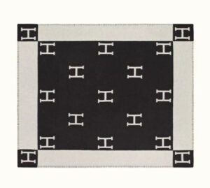 Monogram H Throw Blanket Cashmere Wool - Black
