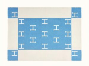 Monogram H Throw Blanket Cashmere Wool - Lite Blue