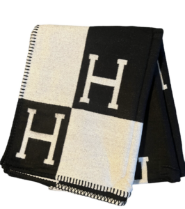 H Monogram Cashmere Wool Throw Blanket